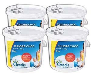 Chlore choc pastilles 20g<br>Pack 4 x 5kg