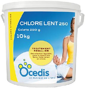 Chlore Lent piscine bloc 250<br>Seau 10kg