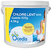 Chlore Lent piscine galets 500 g<br>OCEDIS ® seau de 4.5kg