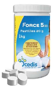 Chlore 5 Actions pastille 20g<br>OCEDIS ® Pot 1kg